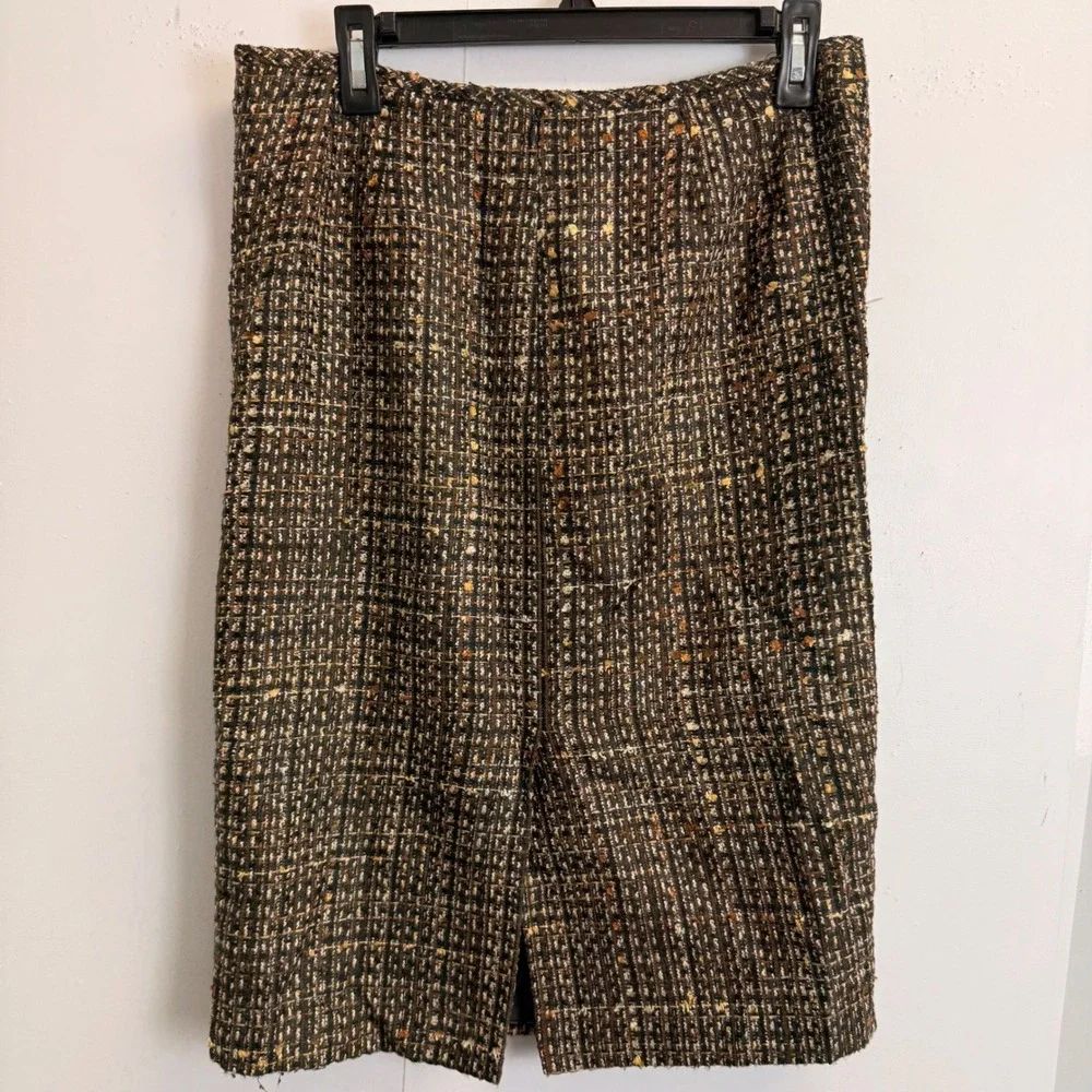 Le Suit Womens Brown Multi Tweed Skirt Suit Set Blazer Pencil Skirt Size 12